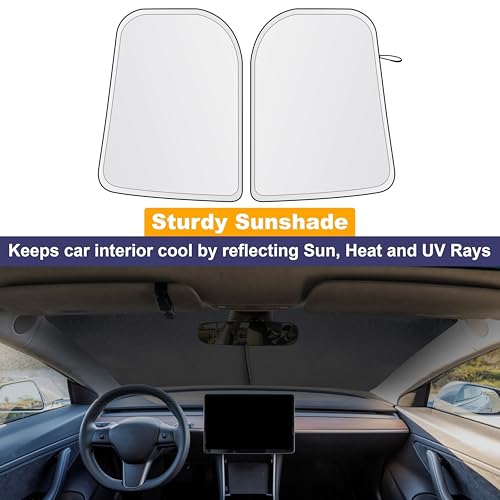 EcoNour Tesla Windshield Sun Shade for Model 3/Y 2017-2026, Foldable Front Window Sunshade Heat & UV Blocker for Tesla Interior Accessories - size: Custom Size - Tesla Model-3 & Model-Y