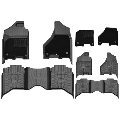 3W Floor Mats & Front Carpet Fit for 2013-2018 Dodge Ram 1500/2500/3500 Crew Cab, 2019-2024 Dodge Ram 1500 Classic Crew Cab All Weather TPE Custom Fit Floor Liner for 1500 Full Set Car Mats - size: 13-18 Ram Floor Mats & Carpet