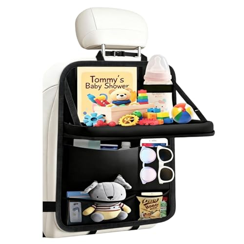TCJJ Car Seat Organiser, Car Organiser Back Seat for kids, Car Backseat Seat Kick Protector with Tray and Touch Screen Tablet Storage Pockets (1 Pack with Food Tray-Black) - color: 1 Pack with Food Tray-Black