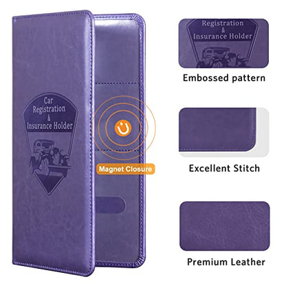 CoBak Car Registration and Insurance Holder - Vehicle Glove Box Car Organizer,Auto Truck Comparment Accessories Case with Magnetic Closure for Driver License,Cards - color: L-Purple