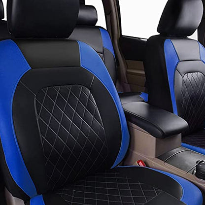 Universal Deluxe Pu Luxury Vinyl Faux Leather Car Seat Covers Full Set, Airbag Compatible, Breathable, Fit for Cars, Trucks, SUV (Black and Blue) - color: Blue, size: Full Set