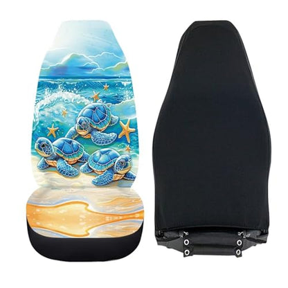 INSTANTARTS Turtle Starfish Car Seat Covers 2 Piece – Easy-to-Install Polyester Front Seat Protectors, Universal Fit for Most Cars SUVs Trucks - color: Beach Turtle Starfish