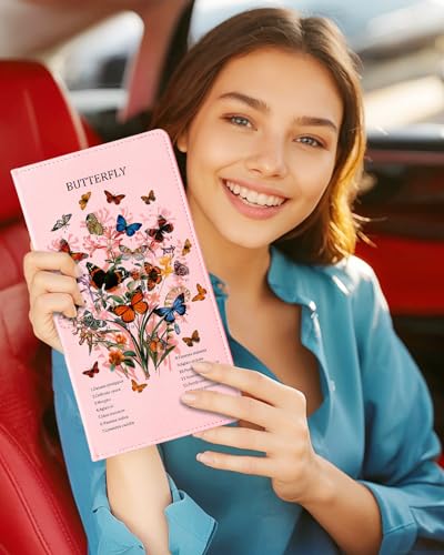 Slohif Car Registration and Insurance Card Holder with Magnetic Shut - Vehicle Glove Box Organizer Women Leather Automobile License Holders Coasters Auto Accessories Case for Document Butterfly - color: Butterflies