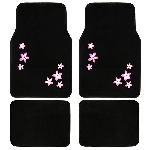 BDK Floral Pink Flowers Design Carpet Car Floor Mats for Auto Van Truck SUV-4 Pieces Front & Rear Full Set with Rubber Backing-Universal Fit - color: Pink Floral