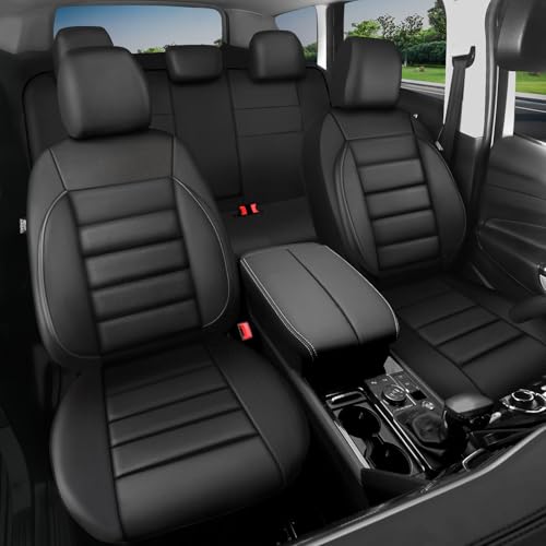 CAR PASS Leather Seat Covers Full Set Universal Water Resistant 3D Foam Back Support, Luxury Comfort Automotive 5 Seat Covers All Season Fit for SUV,Sedan,Van, Airbag Compatible Elegance(Pure Black) - color: All Black