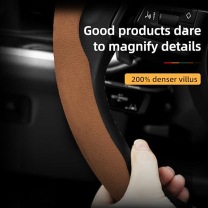 Suede Thin Car Steering Wheel Cover, 3 Piece, Fits 14-16 inch Round Steering Wheels, Brown - color: Brown, size: 3pcs: Fits Round Steering Wheels