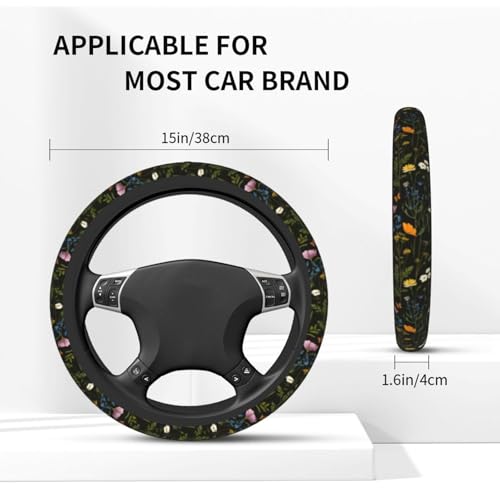 Floral Steering Wheel Cover Elastic Non-Slip Car Steering Wheel Covers with Seat Belt Shoulder Pad for Women Men - color: Floral