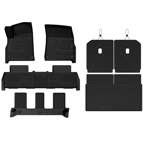 LASFIT Floor Mats&Trunk Mat&Backrest Mat for Rivian R1S 2024 2023 2022, TPE All Weather Floor Mats Custom Fit Floor Liner&Cargo Mat for R1S 2022-2024 Full Set Car Mats and Cargo Liner - size: 5)2022-2024|Rivian R1S|Floor&Cargo&Backrest Mat