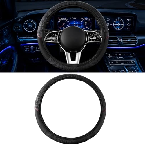 Car Steering Wheel Cover, 15 inch Carbon Fiber Microfiber Anti-Slip Breathable PU Leather Elastic Steering Wheel Protector, Car Interior Accessories for Most Cars (AD-Black) - color: AD-black