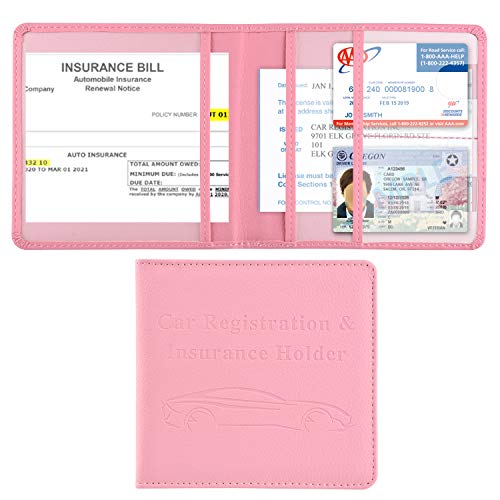 Car Registration and Insurance Holder, Car Accessories Vehicle Glove Box Car Organizer Women Wallet Case for Cards, Essential Document, Driver License by Cacturism, Pink | for Cards - color: Pink