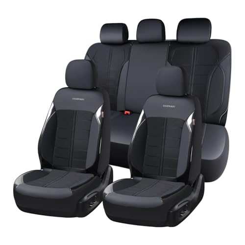 Coverado Seat Cover, Car Seat Cover Full Set, 3D Air Mesh Breathable Seat Protectors Sports Carbon Fiber Design Airbag Compatible Comfort Universal for Most Cars, Van,Trucks, SUV, Black - color: Black, size: Full Set