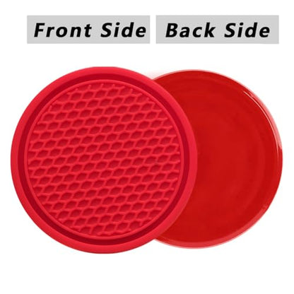 ZSDY Car Cup Coaster, 4PCS Universal Auto Non-Slip Cup Holder Embedded in Ornaments Silicone Coaster, Car Interior Accessories Sets, Red - color: Red