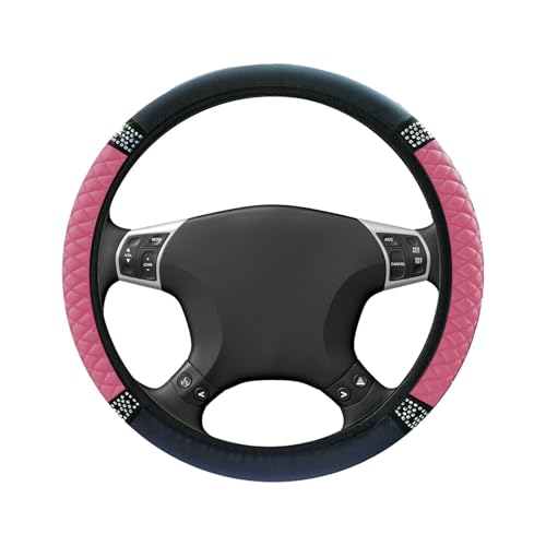 BEYPOVK Bling Soft Leather Steering Wheel Cover, 15 Inch Stretchy Colorful Crysta Rhinestones Car Steering Wheel Protector, Universal Car Interior Accessories for Women (Pink) - color: Pink