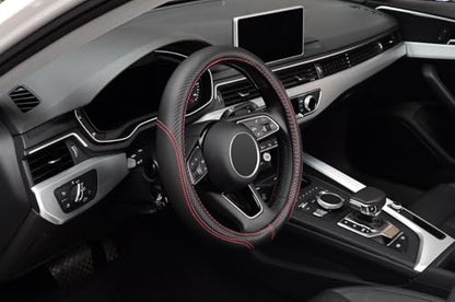 LABBYWAY Microfiber Leather Auto Car Steering Wheel Cover, Universal Fit 15 Inch Anti-Slip Wheel Protector, Black - color: Fiber Black