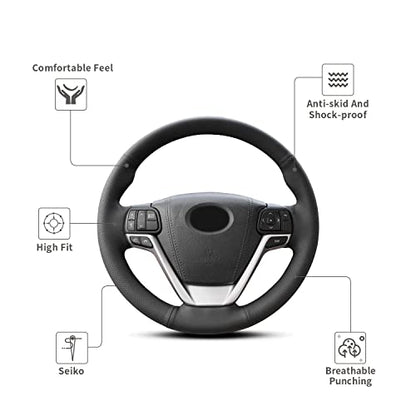 Hand-Stitch Steering Wheel Cover on Wrap with Microfiber Leather Fit for Toyota Aurion 2012/Avalon 2013 2016/Venza 2013/Camry 2015/Highlander 2014 2017/Avensis 2016/Sienna 2018