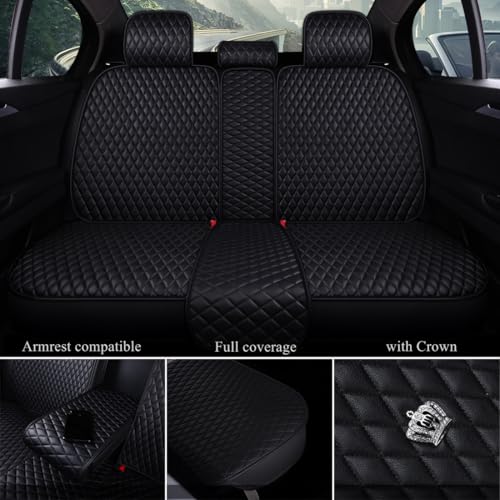 Red Rain Black Front and Rear Universal Car Seat Cover Leather Seat Cover with Crown Full Coverage 5 Seater (AA-Black) - color: AA-Black