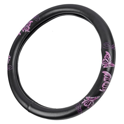 BDK Design Comfort Grip Steering Wheel Cover for Car SUV Van and Truck, 15 inch Standard Size, Pink Butterflies - color: #14 Pink Butterflies, size: Fits 14.5 - 15" SW