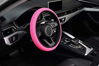 KAFEEK Elastic Stretch Steering Wheel Cover 15 Inch, Breathable Ice Silk Microfiber, Non-Slip Grip, Warm in Winter and Cool in Summer, Odorless, Car Accessories Fit Cars, SUVs, Rose Red - color: rose red