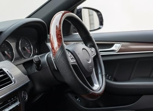 Wood Grain Steering Wheel Cover, Universal 14.5-15 inch Microfiber Leather Anti Slip Car Interior Accessories for Women Men, Black - color: Black
