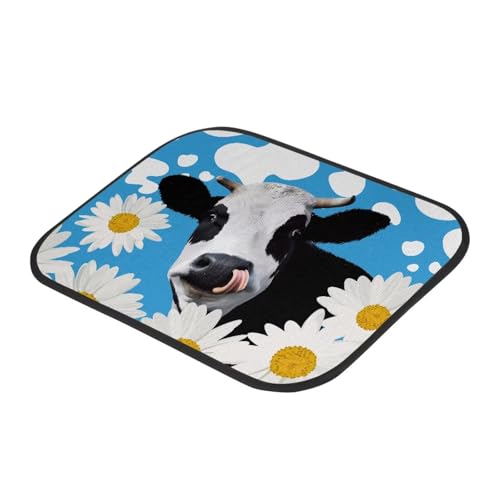Cow Daisy Blue Carpet Floor Mats for Car & Auto - Universal Fit -Front & Rear Automotive Floor Mats - color: Cow Daisy Blue