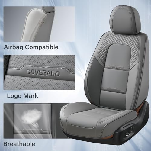 Coverado Car Seat Covers Front Seats, 2 Piece Car Seat Protector with Removable Headrest, Nappa Leather Breathable Front Seat Cushion Side All Wrapped Universal Fit Truck Automotive Most Cars Gray - color: Nappa-Gray, size: Front