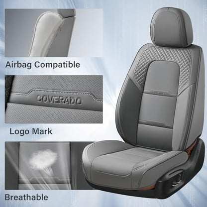 Coverado Car Seat Covers Front Seats, 2 Piece Car Seat Protector with Removable Headrest, Nappa Leather Breathable Front Seat Cushion Side All Wrapped Universal Fit Truck Automotive Most Cars Gray - color: Nappa-Gray, size: Front