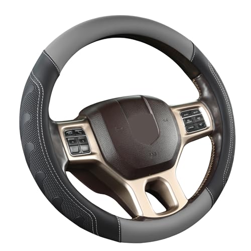GIANT PANDA Car Steering Wheel Cover for RAM 1500 2500 3500, Compatible with Dodge RAM 15.5-16 inches - Black+Gray - color: A-Black+Gray