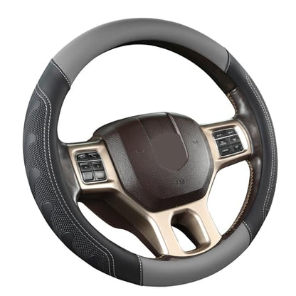 GIANT PANDA Car Steering Wheel Cover for RAM 1500 2500 3500, Compatible with Dodge RAM 15.5-16 inches - Black+Gray - color: A-Black+Gray