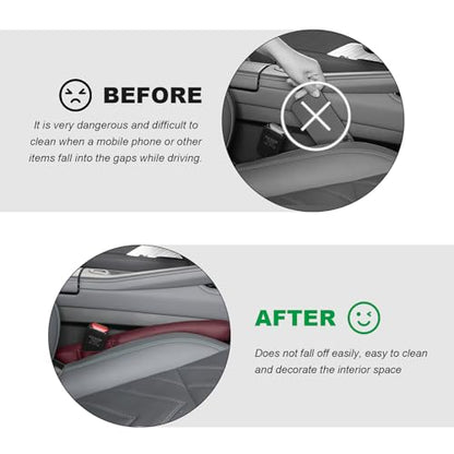 2PCS Leather Car Seat Gap Filler, No-Drop Seat Side Gap Plug Crevice Blocker with Securing Strap, Elastic Filler Block The Gap Between Seats & Console for Truck SUV Sedan (Wine Red) - color: Wine Red