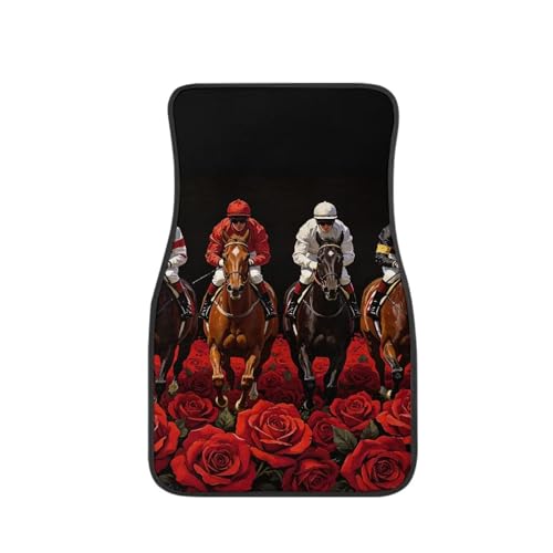 Rose Horse Printed Full Set Auto Front & Rear Floor Pad Washable Anti Dirty Vehicle Foot Pads - color: Rose Horse