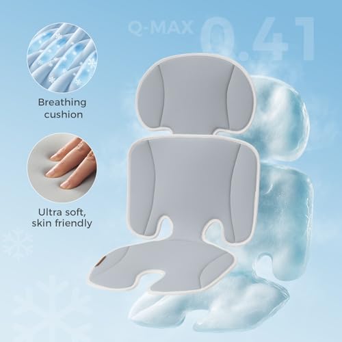 Momcozy Stroller Cooling Pad | Detachable 2-Piece Cooling Cushion | Universal Soft Cooler Pad, Breathable & Adjustable Car Seat Liner | Fits Strollers, Car Seat, Swing, High Chair, Bassinet - color: Blue Gray