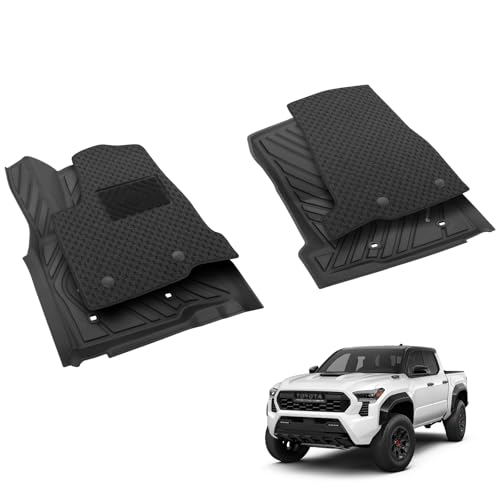 Double Layer Floor Mat Custom Fit Tacoma 2024 2025 2026, All Weather TPE Floor Mats with Carpets for Toyota Tacoma Front Row, 2-pc Cargo Liner(Black) - color: Front Row Mats & Carpets(Black)