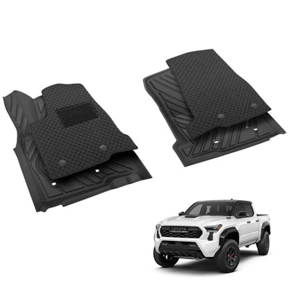 Double Layer Floor Mat Custom Fit Tacoma 2024 2025 2026, All Weather TPE Floor Mats with Carpets for Toyota Tacoma Front Row, 2-pc Cargo Liner(Black) - color: Front Row Mats & Carpets(Black)