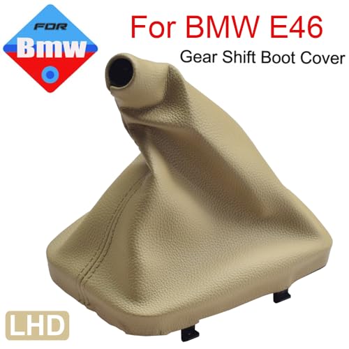 Manual Gear Shift Knob Black Leather Shifter Boot Cover Gaiter with Frame for B-mw E30 E36 E39 E46 E81 E82 E87 E88 E90 E91 E92 E93 (E46 Beige) - size: E46 beige