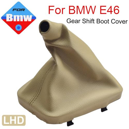 Manual Gear Shift Knob Black Leather Shifter Boot Cover Gaiter with Frame for B-mw E30 E36 E39 E46 E81 E82 E87 E88 E90 E91 E92 E93 (E46 Beige) - size: E46 beige