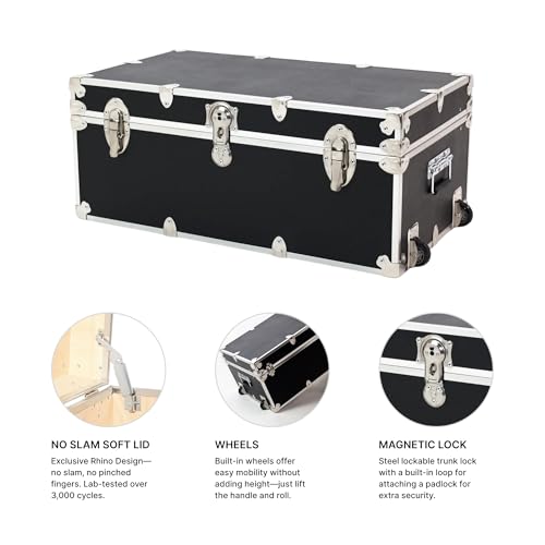 Rhino Trunk & Case Large Essential Trunk With Wheels 32”x18”x14”, 1000+ lbs Capacity - Many Colors. Strong, USA Made Summer Camp Footlocker, and Secure College Dorm Storage Chest