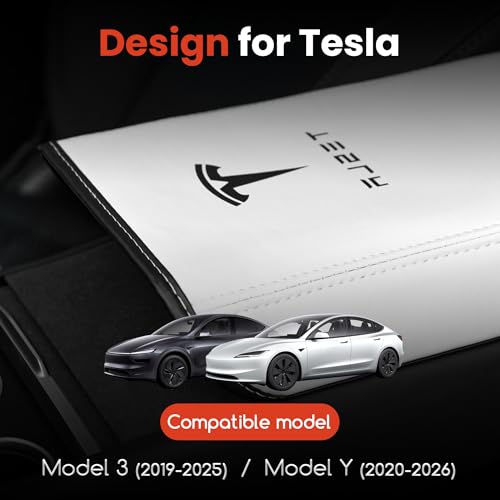 Polwlamks Center Console Armrest Cover for Model Y/Model 3, Soft Leather Pad Armrest Protector Armrest Box Cushion Compatible with New Tesla Refresh Model Y (2020-2026) / Model 3 (2019-2025) - color: White with Patterns
