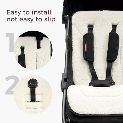 Momcozy Reversible Stroller Cushion | Universal Breathable Stroller Liner | Winter Warm Car Seat Liners | Crib Carriage Cushion Pad | Plush for Winter Use ＆Soft Fabric for All-Season Comfort - color: Carbon Black