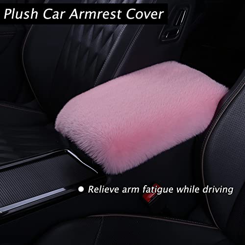 9 Pack Cute Bear Fluffy Steering Wheel Cover with Furry Gear Cover,Handbrake Cover,Seat Belt Pad,Armrest Pad,Bling Car Coaster and Fur Key Chain for Women Girls (Pink) - color: Pink