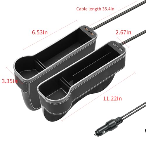 2 Pack Car Seat Gap Organizer,Multifunctional Seat Gap Storage Box with USB Fast Charger, Car Seat Pockets with Led Light, Car Seat Gap Filler with Cup Holder (Black)