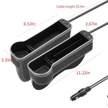 2 Pack Car Seat Gap Organizer,Multifunctional Seat Gap Storage Box with USB Fast Charger, Car Seat Pockets with Led Light, Car Seat Gap Filler with Cup Holder (Black)