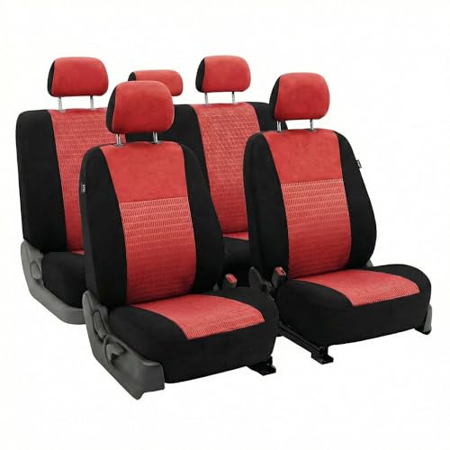 FH Group Car Seat Covers Trendy Elegance Red Full Set Automotive Seat Covers, Airbag and Split Rear Combo Non-Slip Dash Grip Pad Universal Fit Interior Accessories Cars Trucks SUV Car Accessories - color: Red, size: Full Set