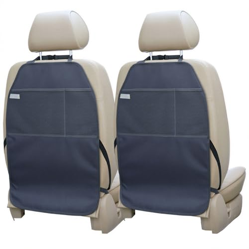 Viaviat Car Seat Protector Large Kick Mat 2 Pack Durable Water Resistant Auto Seat Back Covers with 2 Mesh Pockets Protection Against Dust Mud Scratches (Dark Gray, 2-Pack) - color: Dark Gray