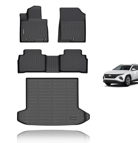 KELCSEECS® Floor Mats & Cargo Liner for 2026 2025 2024 2023 2022 Hyundai Tucson(Not Fit Hybrid) All Weather Car Mats Cargo Mat Floor Liners Trunk Mat Hyundai Tucson Trunk Liner Accessories Black - style: 21)For 2022-2026 Tucson Full Set