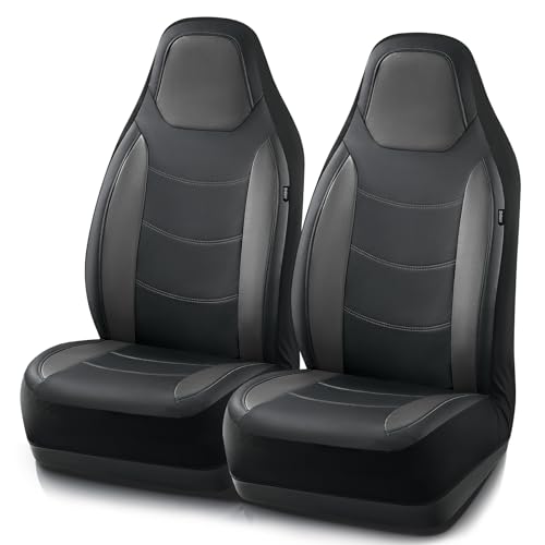 Road Comforts Car Seat Cover, Leather Car Seat Covers, Automotive High Back Front Car Seat Covers, Airbag Compatible, Universal Fit for Most Cars (Black)