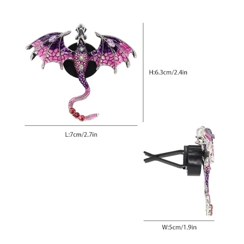 ORIESSE Bling Wyvern Car Air Freshener Vent Clips,2pcs Alloy Purple Enamel Dragon Vent Clips Car Accessories,Refillable Car Diffuser with Felt Mads,Coffee Fragrance Tablets