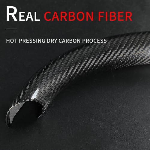 JSWAN Real Carbon Fiber Steering Wheel Cover for Tesla Model 3 2017 to 2023 Model Y 2020 to 2024 Steering Wheel Cover Steering Wheel Wrap Protector Interior Accessories (Bright Black Upper Part)