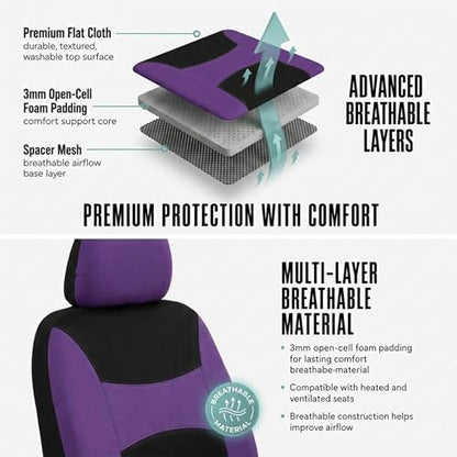 FH Group Full Set Car Seat Covers Cloth, Universal Fit combo, Set with Steering Wheel Cover and Seat Belt Pad fits Most Cars, SUVs, Trucks Purple - color: Purple