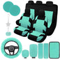 17 Car Seat Cover Full Set for Women,Universal Car Seat Cover,Plush Steering Wheel Cover,Fluffy Soft Wool Handbrake Gear,Suspension Accessories Full SUV (Patterned Mint Green) - color: Patterned Mint green