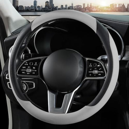 Car Steering Wheel Cover, Microfiber Leather Steering Wheel Cover Universal Fit 14.5-15 inch Anti-Slip Comfortable Breathable Car Wheel Protector for Men Women,Grey - color: Grey
